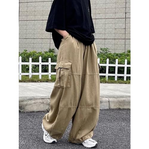 HOUZHOU Harajuku Streetwear Khaki Cargo Pants Women Oversize Pockets Hip Hop Black Wide Leg Trousers For Female Korean Fashion