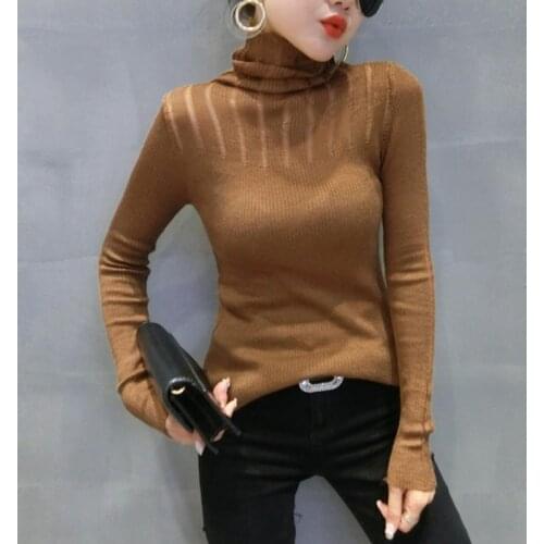 LJSXLS Autumn Hollow Out Knitted Sweater Woman Long Sleeve Turtleneck Pullover Tops 2020 Winter Clothes Women Pull Femme Hiver
