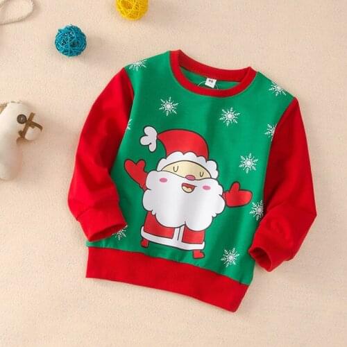 Fashion Clothes Christmas Lovely Cartoon Santa Claus Patchwork Long Sleeve Cotton Sweater Tops Festival Baby Clothes Winter 1-6Y