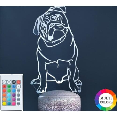 Pug Night Light Lamp LED Acrylic Touch Sensor 3D Pet Dog Nightlight Color Change Kids Birthday Holiday Gift Hotel Room Decor