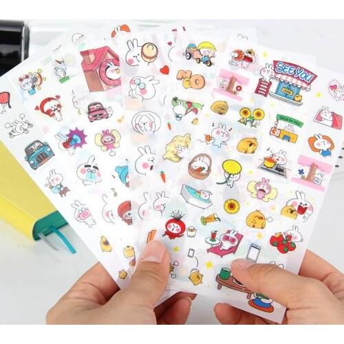 6 Sheets Transparent PVC Sticker Cute Bunny Planner Sticker Decoration Sticker Aesthetic for Water Cup Diary Korea Stationery