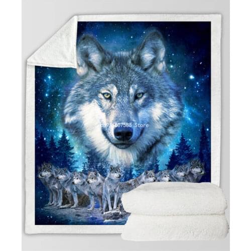 Animal Wolf with Dreamcatcher Sherpa Throw Blanket 3D Bedspread Purple Brown Plush Blanket 150x200cm Custom Weighted Blankets