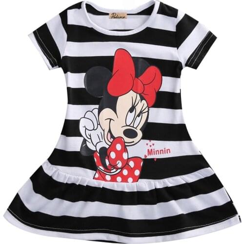 Baby Girls Clothes Summer Dress Flying Sleeve Newborn Infant Dresses Cotton Minnie Dress+Headband Toddler Dresses for Baby Girls