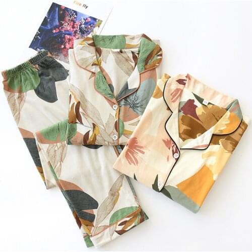 Spring and Summer Fashion Ladies 100% Cotton Pajamas Autumn Cotton Ladies Long Sleeve Trousers Suit Home Service Knitted Suit