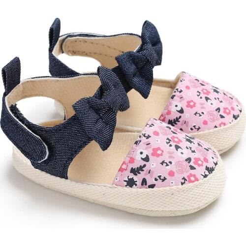 Flower printing baby sandals nonslip soft sole baby girls sandals shoes Cotton Fabric summer baby shoes cute bow party shoes