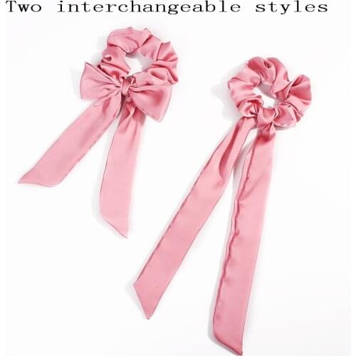 Scrunchie Streamer Accessories Girl Two interchangeable Bow Elastic Hairbands Scrunchies Turban Horsetail Hair Ties 20pcs F412