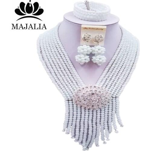 Majalia Luxury African Beads Jewelry Set White Crystal Beads Bride Jewelry Nigerian Wedding African Beads Jewelry Sets 8CS001