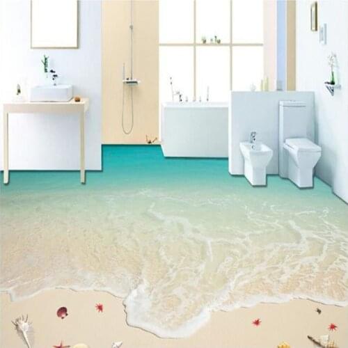 Custom 3D Floor Wallpaper Self-adhesive Waterproof Floor Mural Beach Waves Bedroom Non-slip Wall Paper Home Decor Floor Stickers