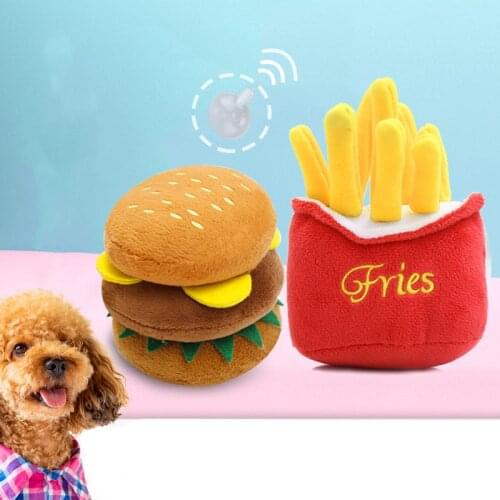 4pc Cute Plush Squeaking Pet Toy Interactive Soft Chew Squeaker Hamburger Fries Toy For Pet Bite-Resistant Clean Product