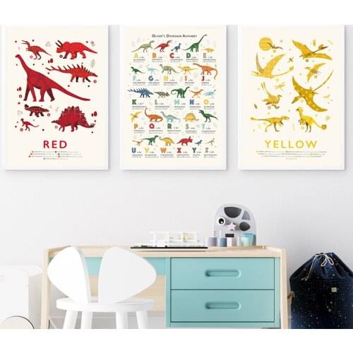 Cute Dinosaur Alphabet Number Colour Wall Art Canvas Painting Nordic Posters And Prints Wall Pictures Kids Room Nursery Decor