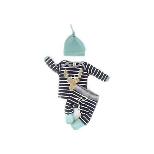 Newborn Baby Boy Girl Long Sleeve Tops +Long Pants Hat 3PCS Outfits Set Clothes