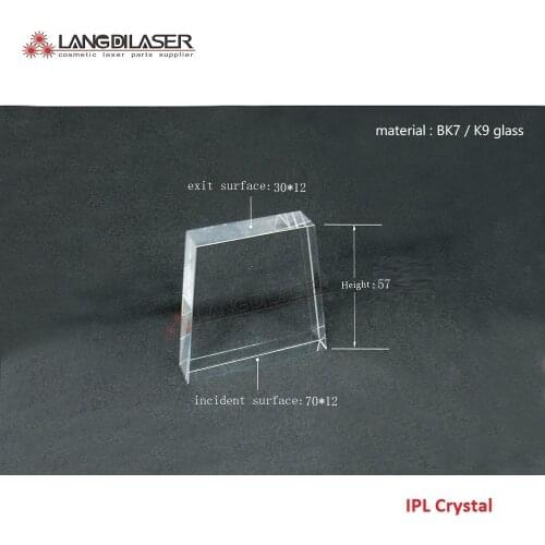 Trapezoidal light guide crystal 70*12 + 30*12 , height : 57mm , trapezoidal IPL prism , IPL laser light guide crystal window
