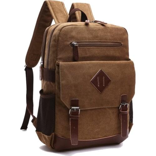 Vertical square heavy-duty canvas stretch water cups on both sides of literary mens shoulders mens laptop school bags