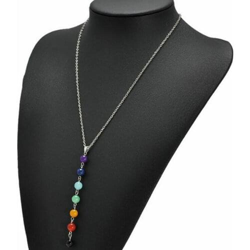 Yingwu 7 Chakra Gem Stone Beads Pendant Necklace Women Yoga Reiki Healing Balancing Chakra Necklaces Bijoux Femme Jewelry