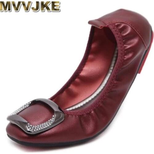 MVVJKE 2021 Plus Size Women Crystal Women Foldable Flat Shoes Fashion OL Ladies Flats Round Toe Womans Footwear Female