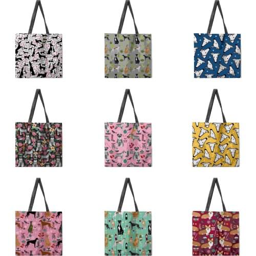 Ladies leisure tote bag flower and dog print tote bag love bird lady shoulder bag outdoor beach bag foldable shopping bag