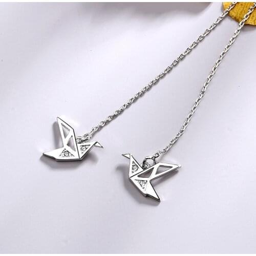 Sweet Simple Paper Crane Long Ear Chain quality Tassel Drop Earrings For Women Jewelry Gift pendientes brincos Lady