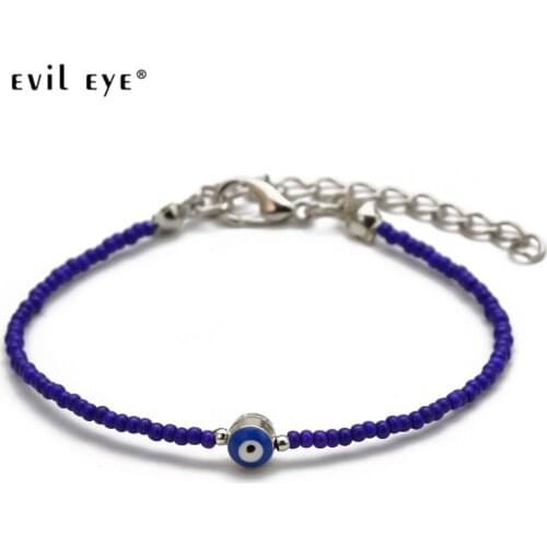 EVIL EYE Miyuki Bead Strand Bracelet Dropping Oil Blue Turkish Eye Charm Bracelet Adjustable Jewelry for Women Female EY6603