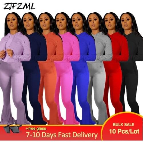 Bulk Items Wholesale Lots Womens Tracksuit Autumn Hooded Full Sleeve Hoodie+workout Bell Bottom Trouser Athleisure Outfits