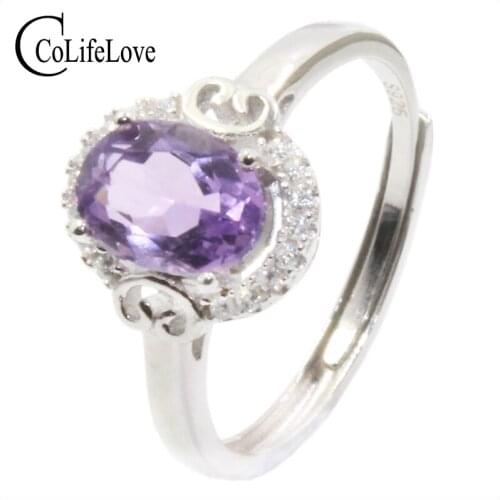 CoLife Jewelry Classic 925 Silver Amethyst Ring 1ct Natural Amethyst Silver Engagement Ring Sterling Silver Amethyst Jewelry