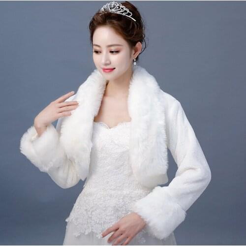 Winter Wedding Faux Fur Shawl Jacket Bolero Women Long Sleeve Wedding Fur Coat Bridal Wrap Feather Cape Fur Bolero