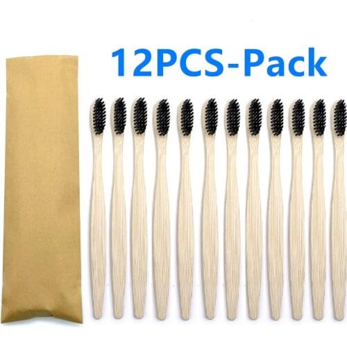 12PCS Natural Zero Waste Eco-Friendly Bamboo Handle Toothbrush with Soft Bristles with BPA Free