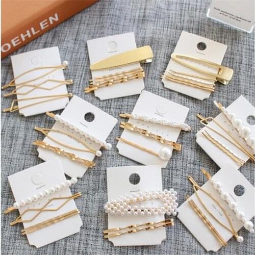 1SET Minimalist Metal Geometric Gold Hairpin Hair Accessories Imitiation Pearl Hair Clips for Women Girls Hair Jewelry Barrettes