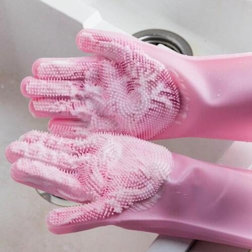 1Pair Silicone Dishes Washing Glove with Cleaning Brush Kitchen Housekeeping Washing Glove 100% Food Grade Dishwashing Gloves