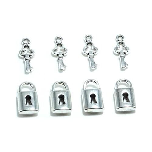 10set/pack Alloy Key Lock Pendant Accessories Beads For Jewelry Making Classic Paired Bracelet Necklace Metal Lock Key DIY Gift