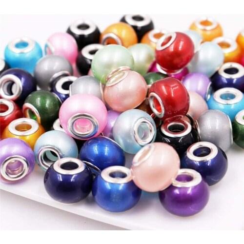10Pcs 16MM Round Pearl Shape Large Hole Murano Chain Spacer Beads Silver Plated Core Fit European Pandora Bracelet DIY Jewelry