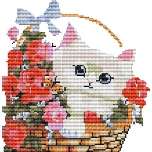 11 CT/14CT DIY Flower Cat Counted Cross Stitch Kits Embroidery Art Canvas Needlework Handicraft Home Decor for Wall Gift