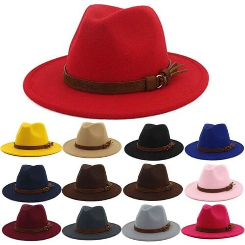 12 Colors Autumn Winter Womens Felt Hat Fedoras Big Brim Hats Fedora Adjustable Breathable Felt Men Vintage Style Hat for Hiking