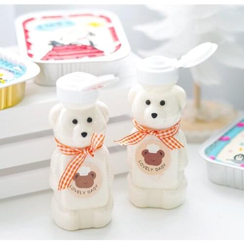 250ml Bear Water Bottles With Lid Milk Tea Juice Straw Cup Plastic Squeeze Condiment Bottles Honey Sauce Mustard Jam Dispenser