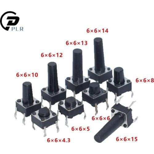 50PCS 6X6X4.3/5/5.5/6/7/8/9/10/11/12/13/14/15/16/17/18/19/20/21/22MM Tact Switch Push Button Switch 12V Copper 4PIN DIP