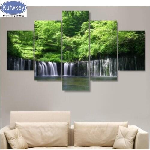 5D Diy Diamond Painting"Tree Waterfall"Landscape Pattern Diamond Embroidery 5 pcs Cross Stitch Full Drill Kit Rhinestone art