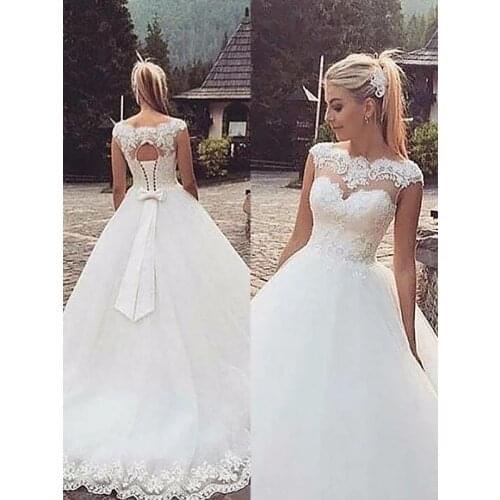 Ball Gown Sleeveless Bateau Lace Tulle Court Train Wedding Dresses Custom Made Bridal Bride Gown