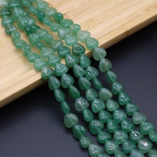 20pcs Fine Heart Shape Green Aventurines Beaded Natural Stone Loose Beads for Making Necklace Bracelet Accessories 10x10x5mm