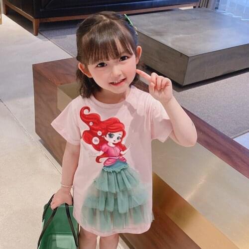Cartoon T-shirt Girls Dress Princess Print One Piece Fashion Korean Dress for Baby Girls Summer Kids Clothes for Children 2-8Y