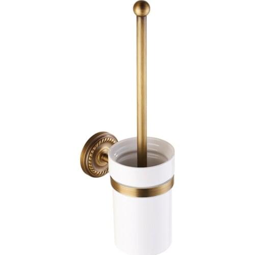 Toilet brush holders Brass Plated Wall mounted Toilet Brush Holder With Ceramic Cup Household Products Bath Hardware sets