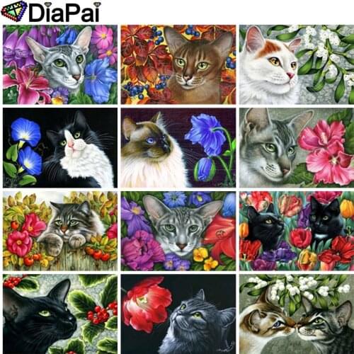 DIAPAI 5D DIY Diamond Painting 100% Full Square/Round Drill "Animal cat flower" 3D Embroidery Cross Stitch Home Decor
