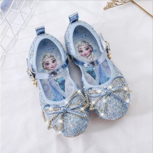 Disney New Frozen Elsa And Anna Girls Sandals With Glitter Bow Disney Princess Kids Soft Shoes