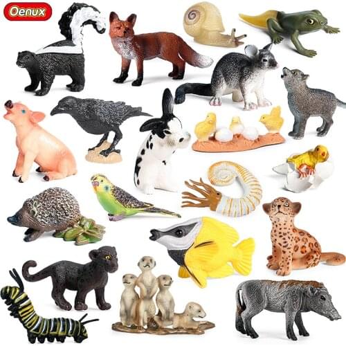 Oenux Small Size Wild Animal Simulation Hedgehog Fox Crow Snails Wolf Parrot Model Action Figure Miniature Figurines Toy For Kid