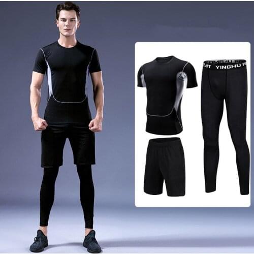 Fitness Running Sports Tights T Shirts Clothing Basketball TrainingClothes Short Sleeve Men Quick Dry Sportswear Kit Tracksuits