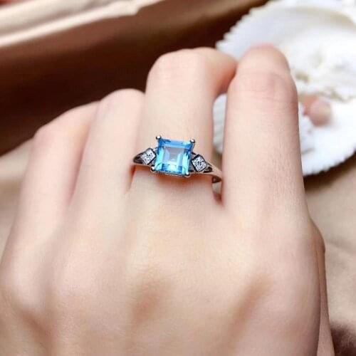Natural blue topaz gem Ring Natural gemstone ring S925 silver Elegant grace square Pillow women girl gift party fine Jewelry