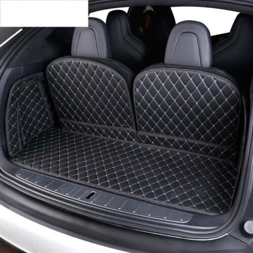 Car trunk mats for tesla model x luxury fiber leather car trunk mat 2015 2019 2020 cargo liner rug carpet accessories