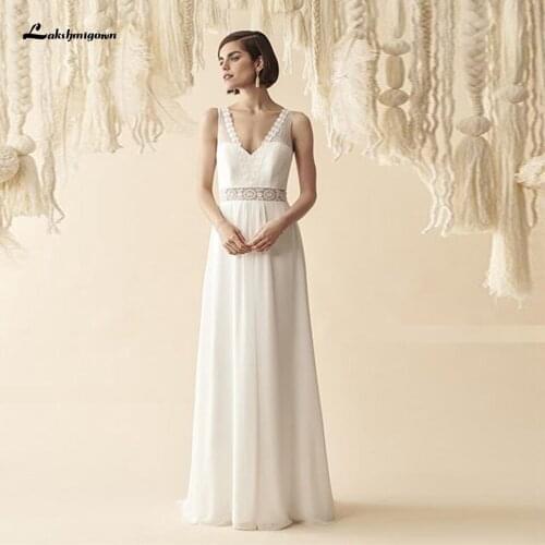 Lakshmigown Simple Beach Wedding Dress Sweep Train Robe Mariage 2021 Chic Boho Bridal Receipt Wedding Dresses Lace Open Back