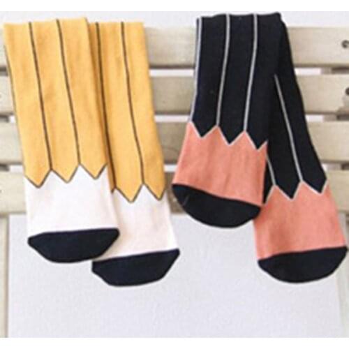 Lovely boys girls kids socks pencil cartoon infant toddle boys cotton soft yellow balck colors cute socks anti-slip calf socks