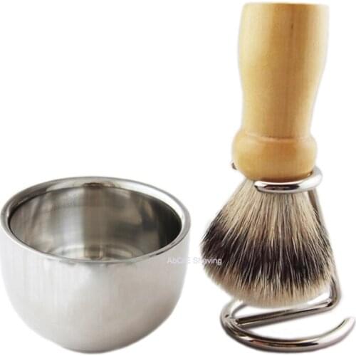 Wet Shaving Set Beard Cream Lathering Brush Metal Stand Holder Foam Container Mug Bowl Cup
