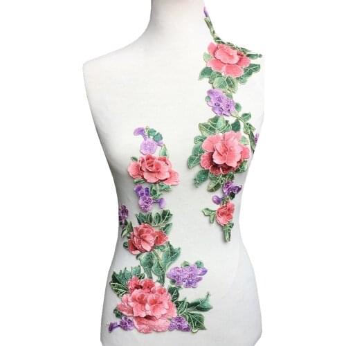 Set of 2 Large 3D Flower Embroidered Patch For Wedding Dress Embroidery Applique Lace Patches For Bride Parches Sew On AC1304