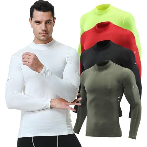 New mens T-Shirt Long Sleeve Compression Clothing Fitness Sports T Shirt Round Neck Rashguard For Men Tight Gym Running Shirt